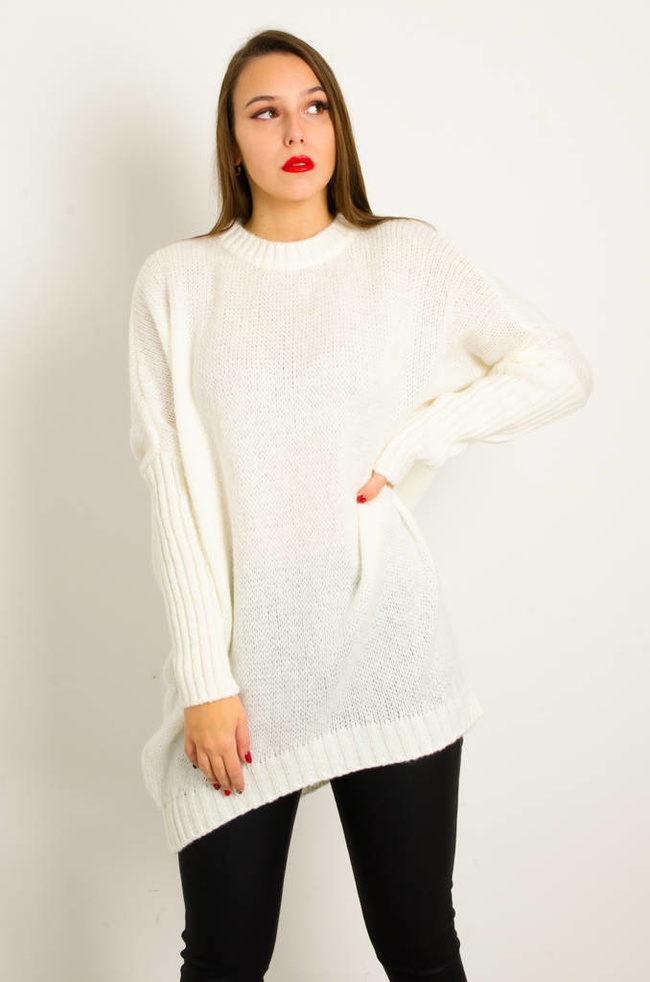 DŁUGI BIAŁY ASYMETRYCZNY SWETER 