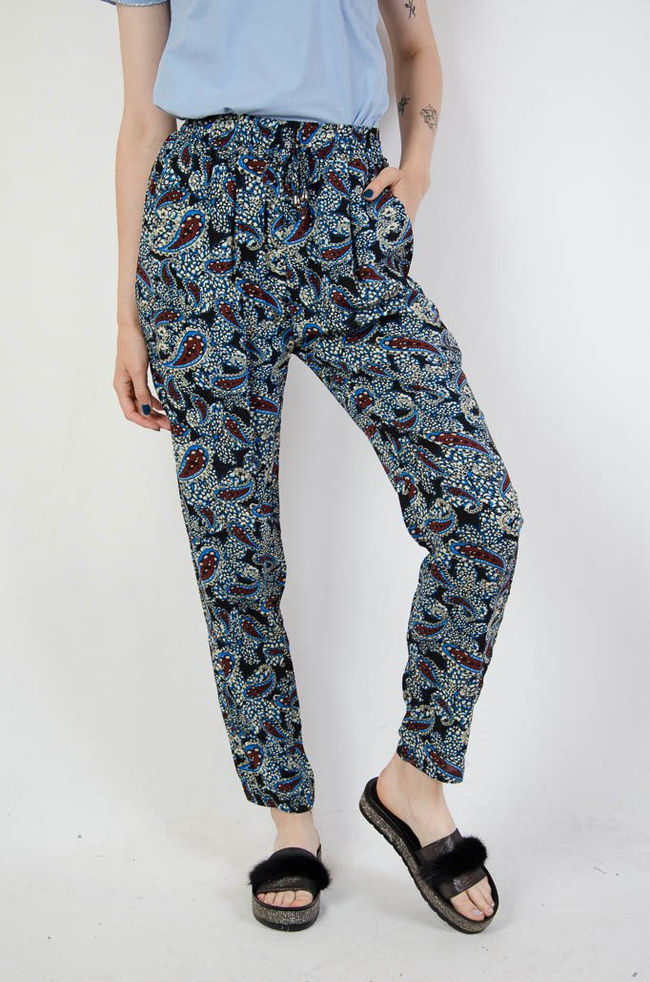 Długie spodnie alladynki w niebieskie wzory