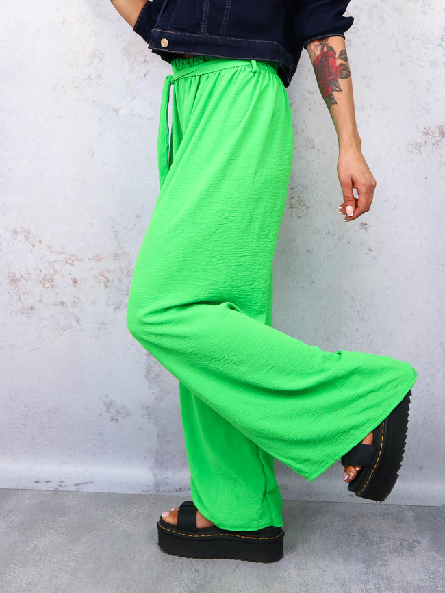 SPODNIE SZEROKIE Z GUMĄ I WIĄZANIEM W PASIE- ZIELONE