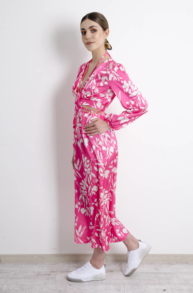 SUKIENKA RÓŻOWA W KWIATY Z WYCIĘCIEM