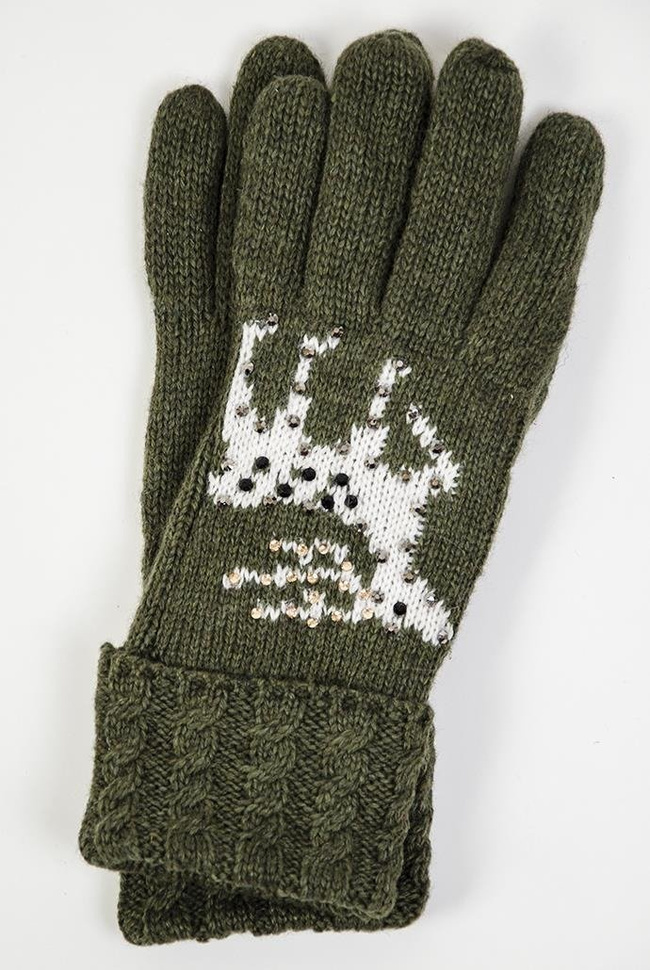 Ciemnozielone rękawiczki z reniferem