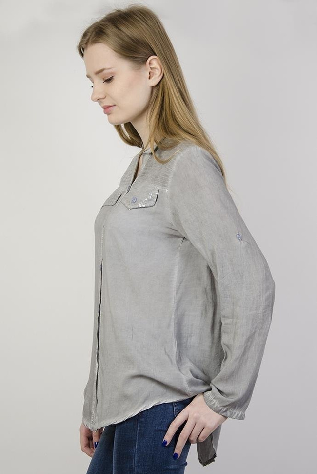 Koszula asymetryczna mgiełka szara z cekinami