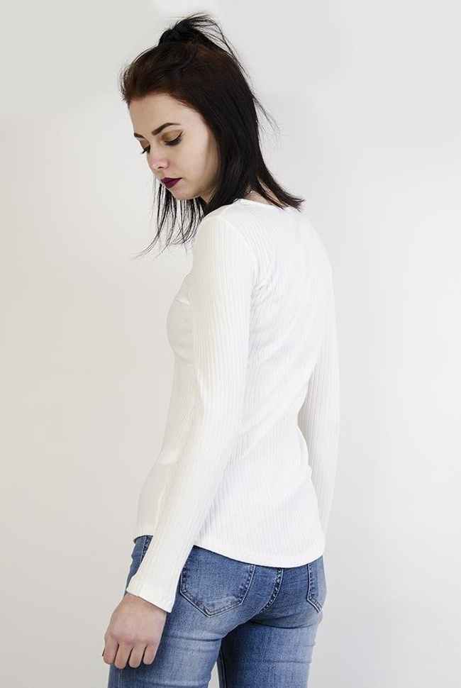 Biała prążkowana bluzka zapinana na zamek