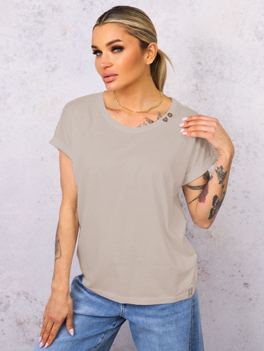 T-SHIRT OVERSIZE Z OZDOBNYMI GUZIKAMI- BEŻOWY
