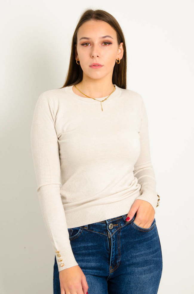 SWETER Z OZDOBNYMI GUZIKAMI- BEŻOWY