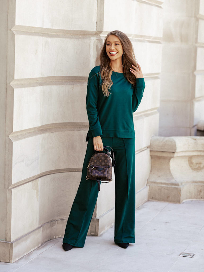 KOMPLET DRESOWY BLUZA+SPODNIE SZWEDY- BUTELKOWA ZIELEŃ