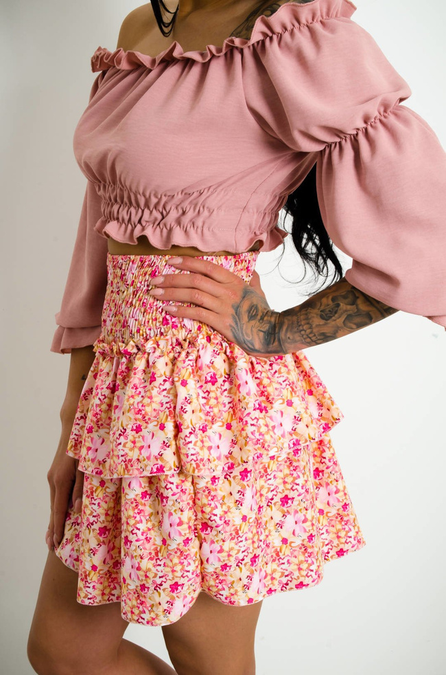 SPÓDNICA MINI W KWIATY Z FALBANAMI