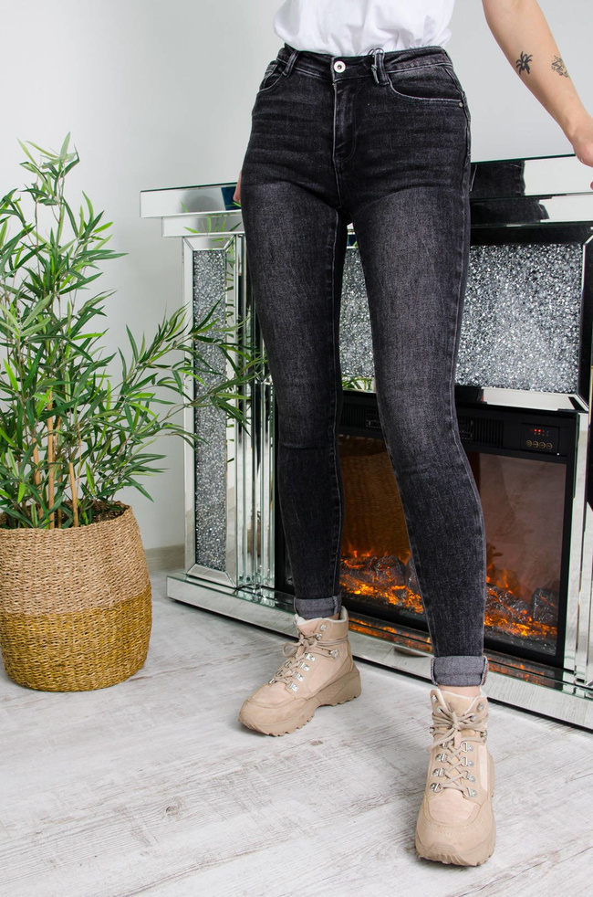 CIEMNO-SZARE SPODNIE JEANSOWE TYPU PUSH UP