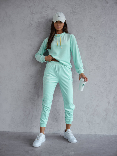 KOMPLET DRESOWY WELUROWY Z KONTRASTOWYMI SZNURKAMI- MIĘTOWY