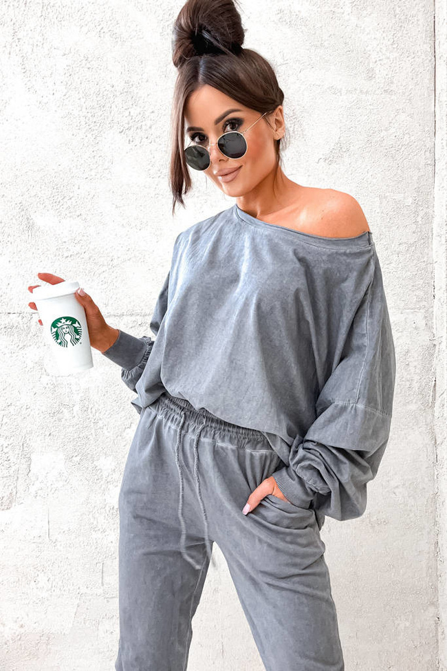 KOMPLET OVERSIZE SPODNIE+ BLUZA- SZARY