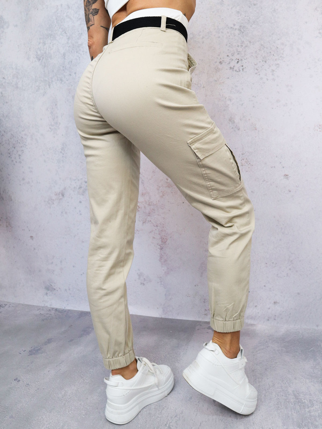 SPODNIE BOJÓWKI CARGO + PASEK- BEŻOWE