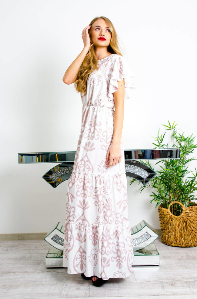 DŁUGA BIAŁO-BEŻOWA SUKIENKA MAXI