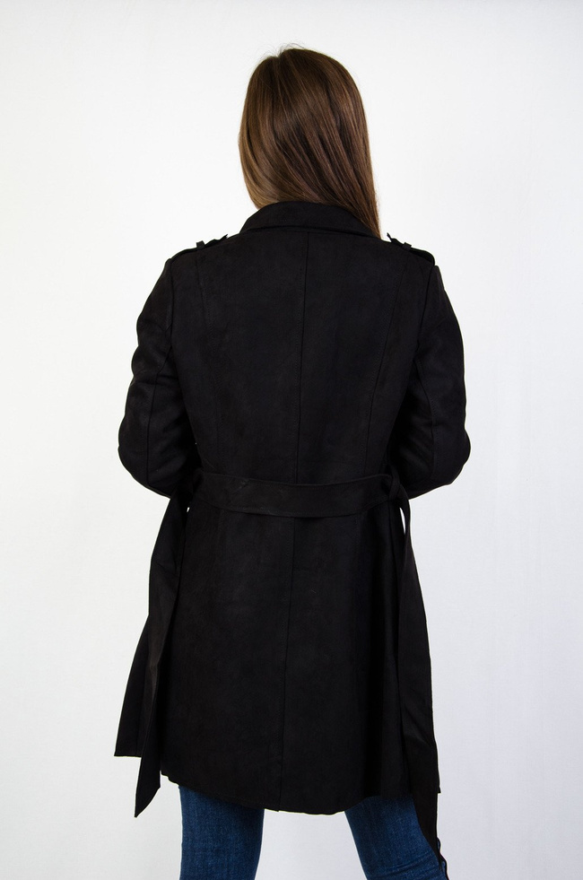 Czarny zamszowy płaszcz zapinany na zamek