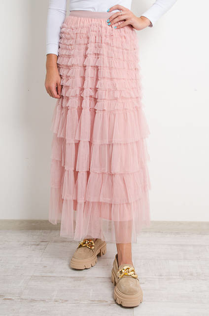 DŁUGA RÓŻOWA SPÓDNICA TIULOWA