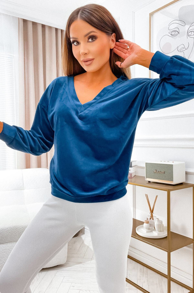 WELUROWA BLUZA Z DEKOLTEM W SEREK- SZMARAGDOWA