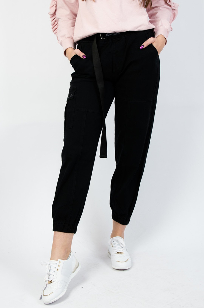 CZARNE SPODNIE TYPU JOGGER Z WYSOKIM STANEM