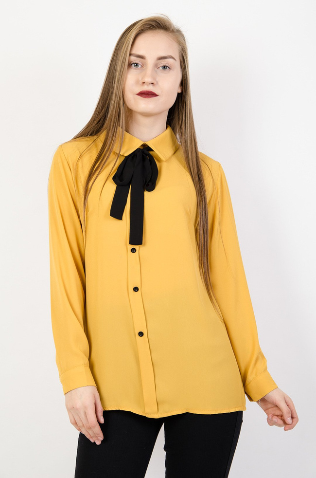 Miodowa koszula z wiązaniem przy szyi