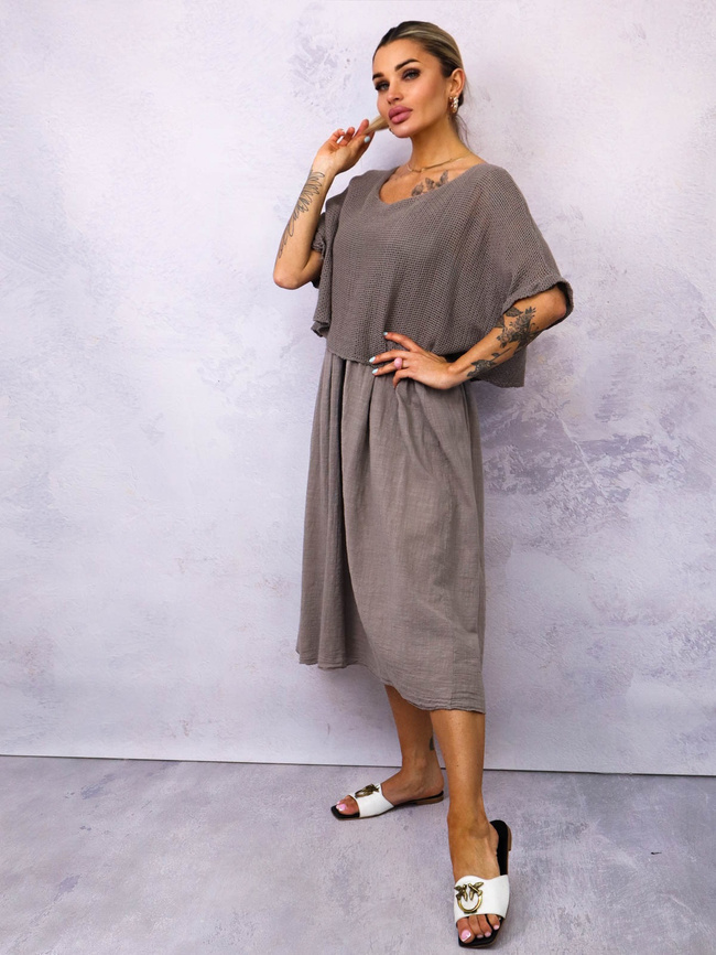 SUKIENKA MIDI Z AŻUROWĄ GÓRĄ- FANGO