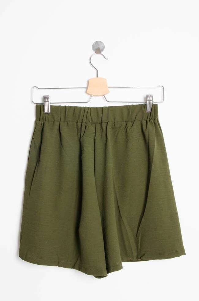 MUŚLINOWE SZORTY PAPER BAG Z WYSOKIM STANEM - ZIELONE