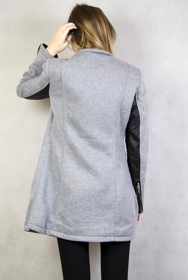 Jasnoszary płaszcz z czarnymi wstawkami