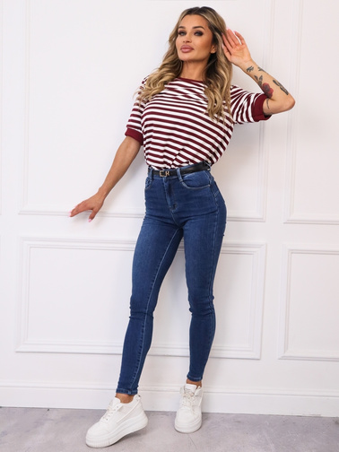 SPODNIE JEANSOWE SKINNY PUSH UP + PASEK- NIEBIESKIE