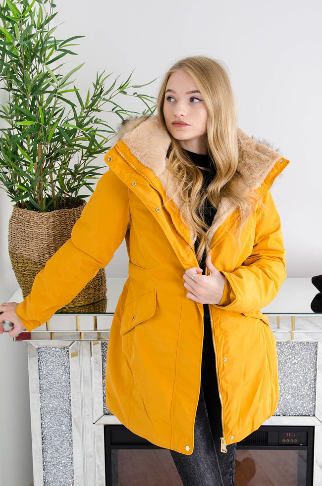 MUSZTARDOWA KURTKA ZIMOWA PARKA NA MISIU