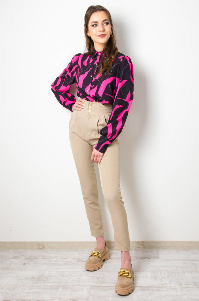 KOSZULA WZORZYSTA Z GUZIKAMI- CZARNO-RÓŻOWA 