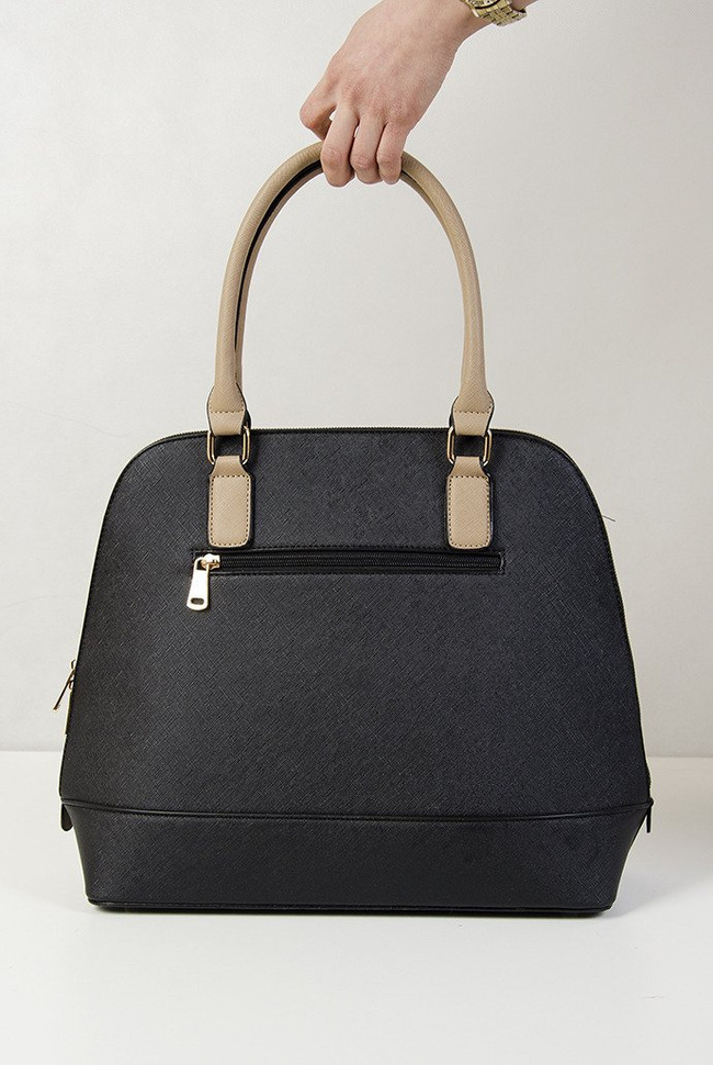 Torebka czarno szara z brązową rączką typu shopper