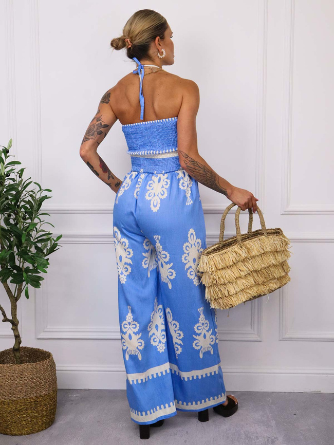 KOMBINEZON WZORZYSTY BEZ RAMIĄCZEK- NIEBIESKI