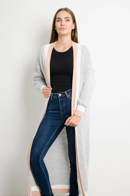 SZARY DŁUGI KARDIGAN SWETER