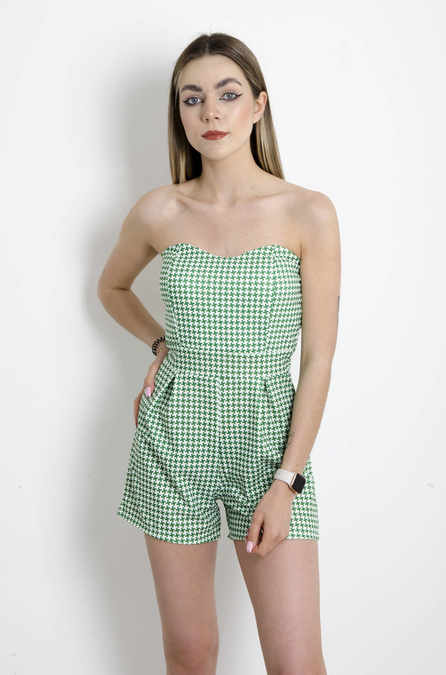 KOMBINEZON GORSETOWY W PEPITKĘ- ZIELONY