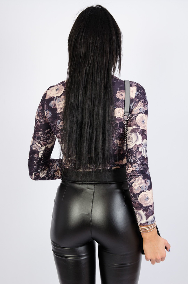 FIOLETOWA BLUZKA Z GOLFEM W KWIATY