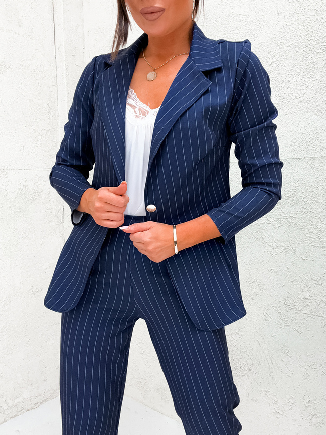 KOMPLET GARNITUROWY SPODNIE+ MARYNARKA- GRANATOWY