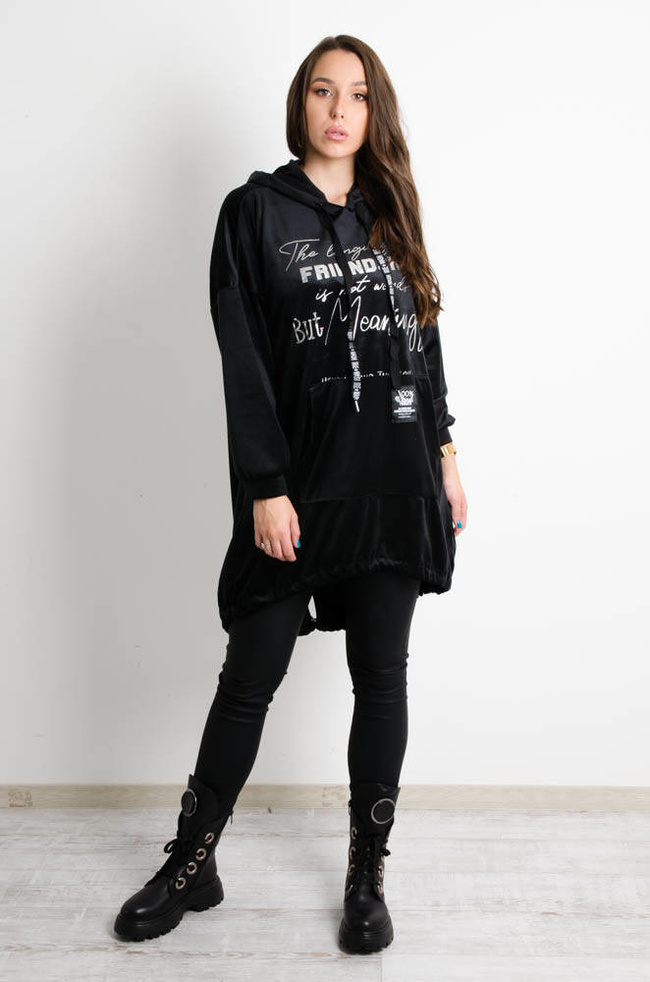 CZARNA ASYMETRYCZNA TUNIKA Z NAPISEM