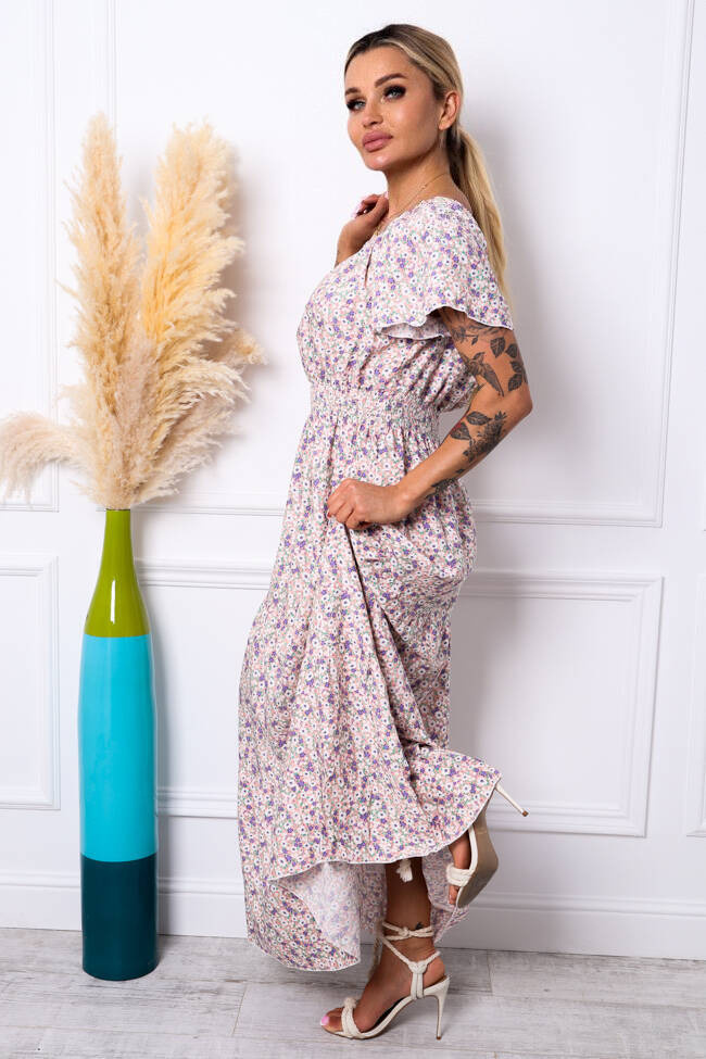 SUKIENKA MAXI HISZPANKA W KWIECISTY WZÓR- RÓŻOWA