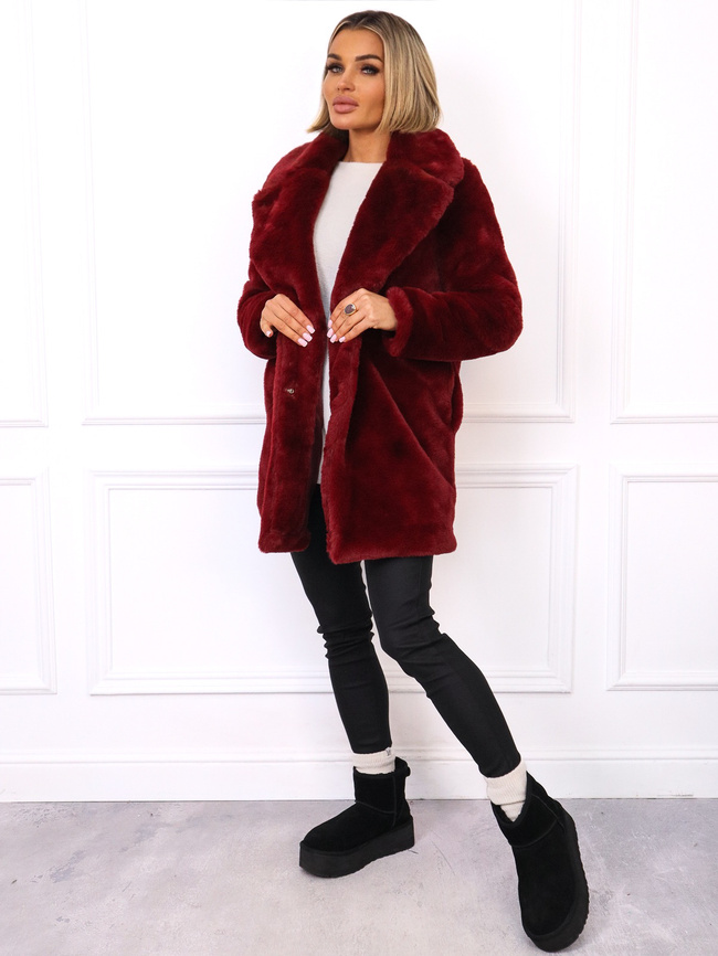 PŁASZCZ FUTRZANY Z KOŁNIERZEM- BORDOWY