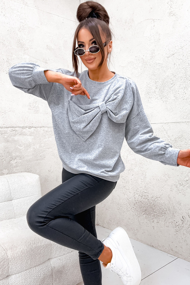 BLUZA OVERSIZE Z KOKARDĄ- SZARA