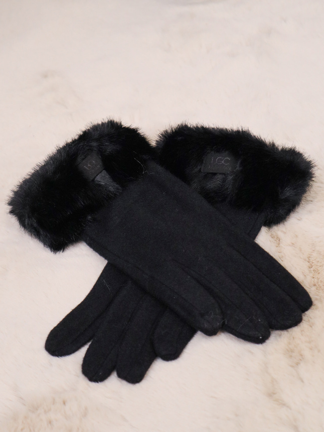 RĘKAWICZKI DZIANINOWE  Z FUTERKIEM I NASZYWKĄ- CZARNY