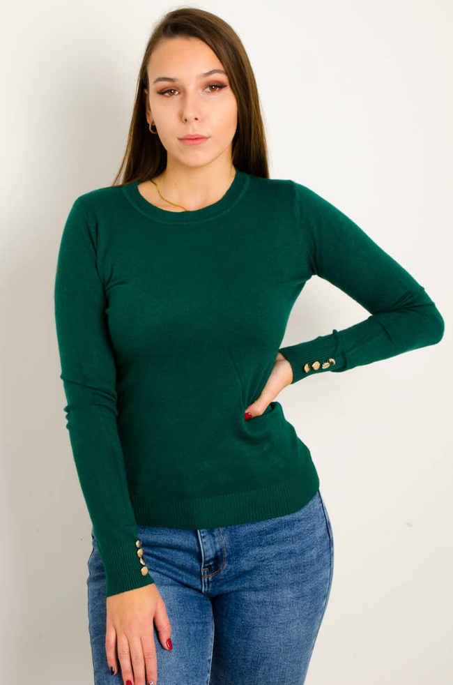 SWETER Z OZDOBNYMI GUZIKAMI- ZIELONY