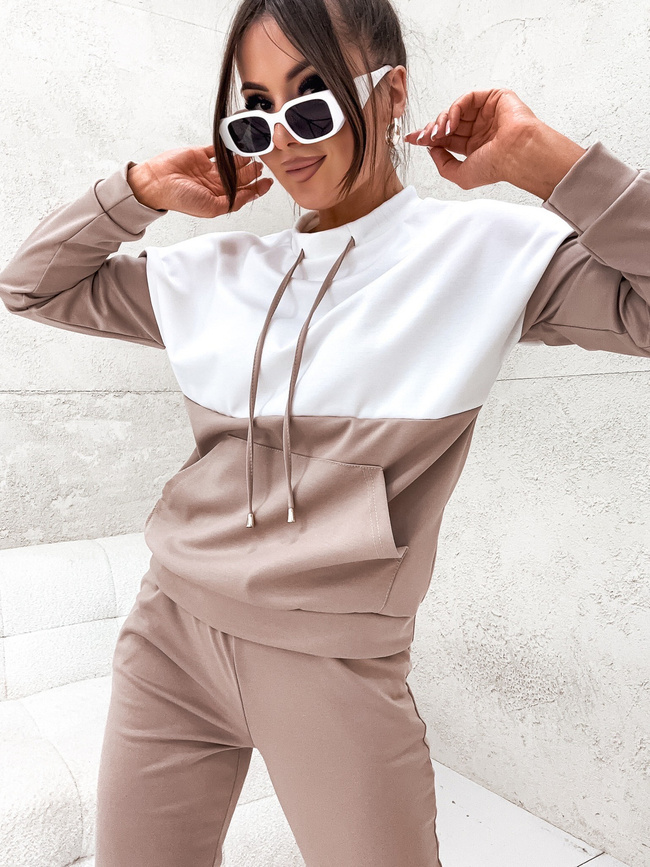 BEŻOWY KOMPLET DRESOWY BLUZA ZE SZNURKAMI+ SPODNIE