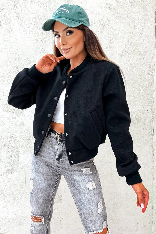 KURTKA OVERSIZE BOMBERKA ZAPINANA NA GUZIKI- CZARNA