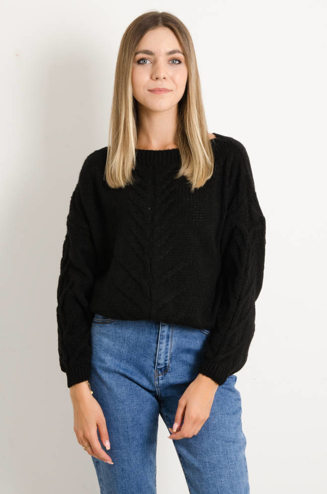 CZARNY SWETER O LUŹNYM KROJU