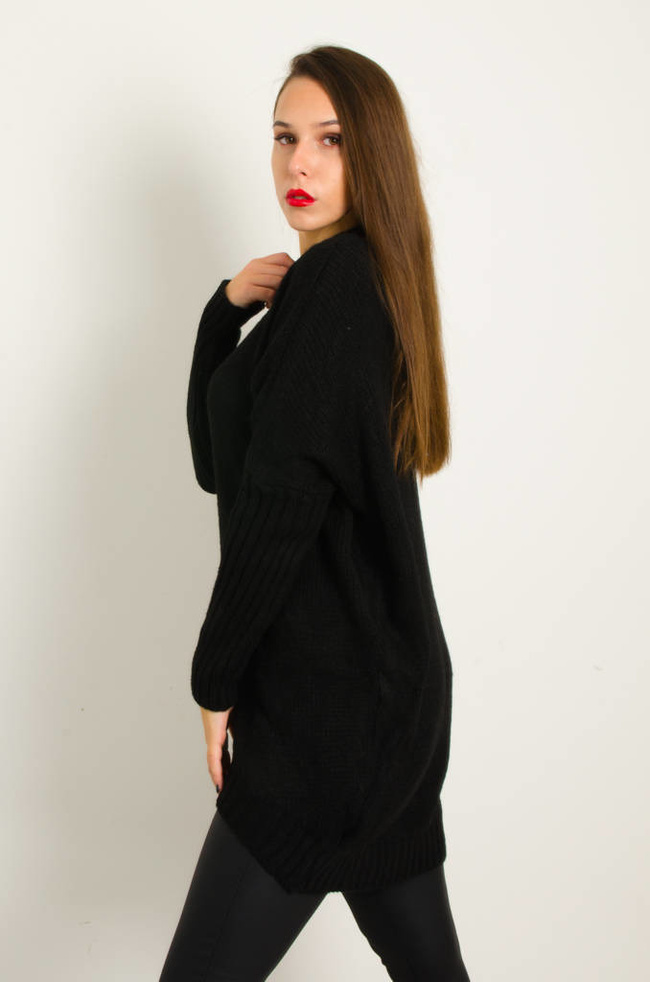 DŁUGI CZARNY ASYMETRYCZNY SWETER