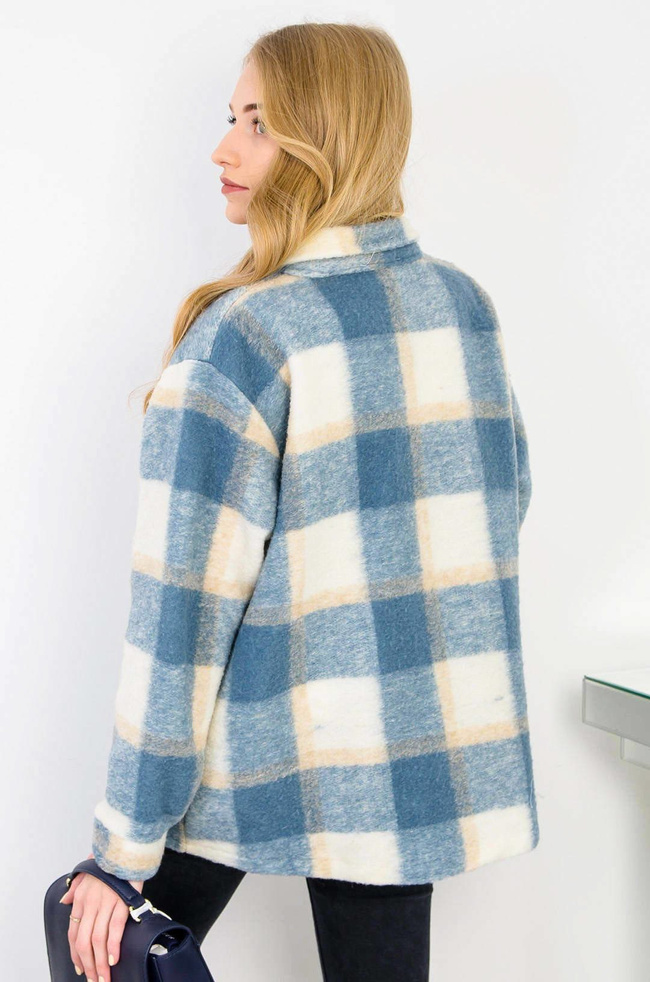 NIEBIESKI PŁASZCZ KOSZULA W KRATĘ 