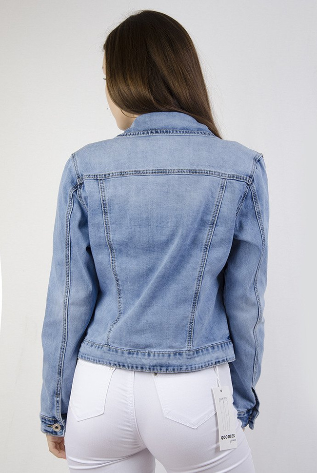 Kurtka jeansowa zdobiona przy kieszeniach i na dole