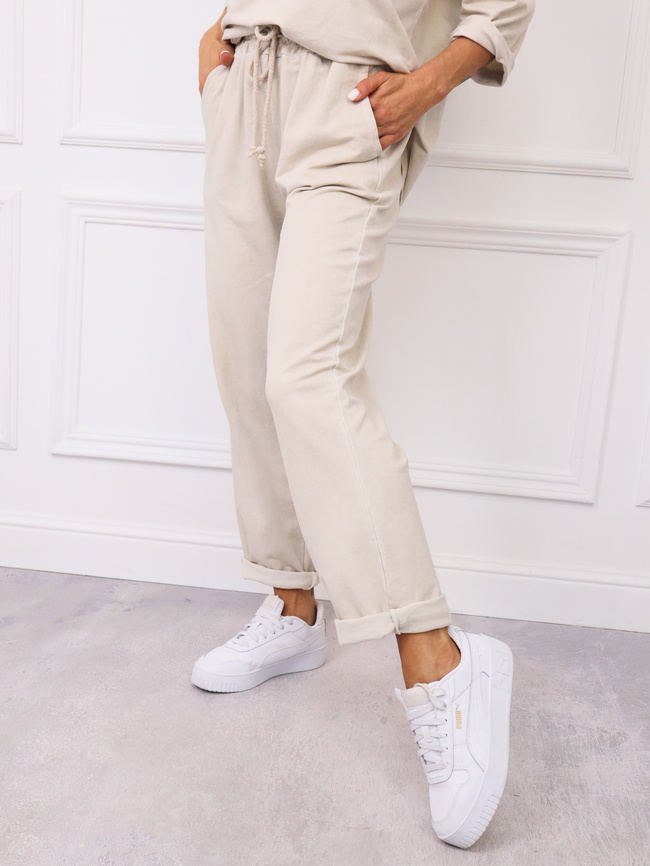 KOMPLET BAWEŁNIANY SPODNIE+ BLUZKA- BEŻOWY