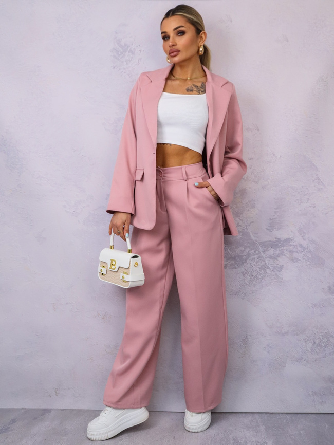 KOMPLET ELEGANCKI MARYNARKA+ SPODNIE- PUDROWORÓŻOWY