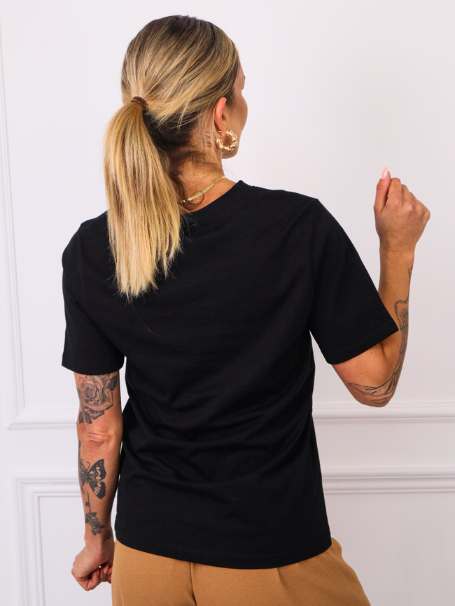 T-SHIRT Z SERCEM I OZDOBNĄ PANTERKĄ- CZARNY