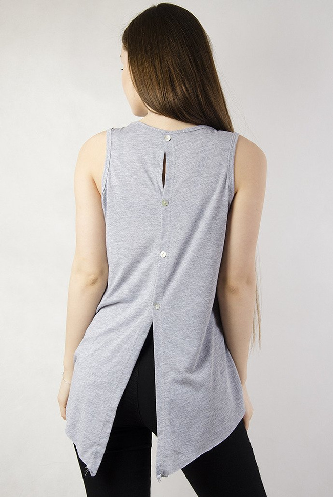 Szara bluzka z misiem i rozcięciem na plecach