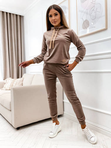 WELUROWY KOMPLET DRESOWY Z OZDOBNYMI NASZYWKAMI- BRĄZOWY